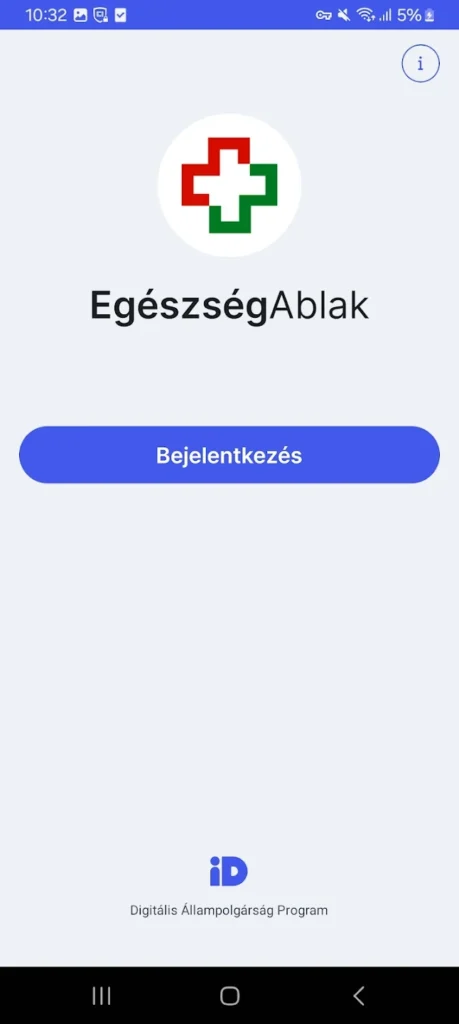 Egészségablak bejelentkezési képernyő