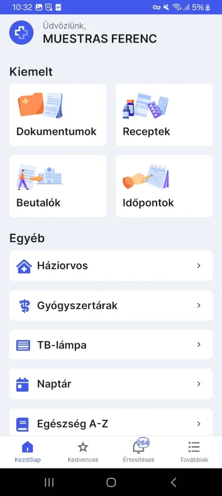 Egészségablak főképernyő