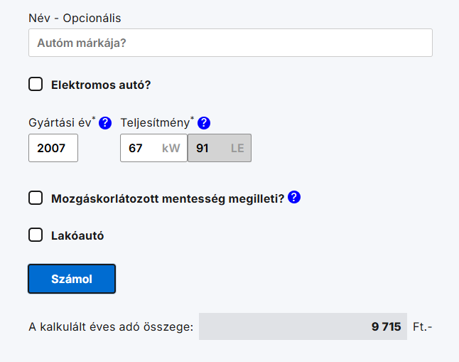 NAV gépjárműadó kalkulátor